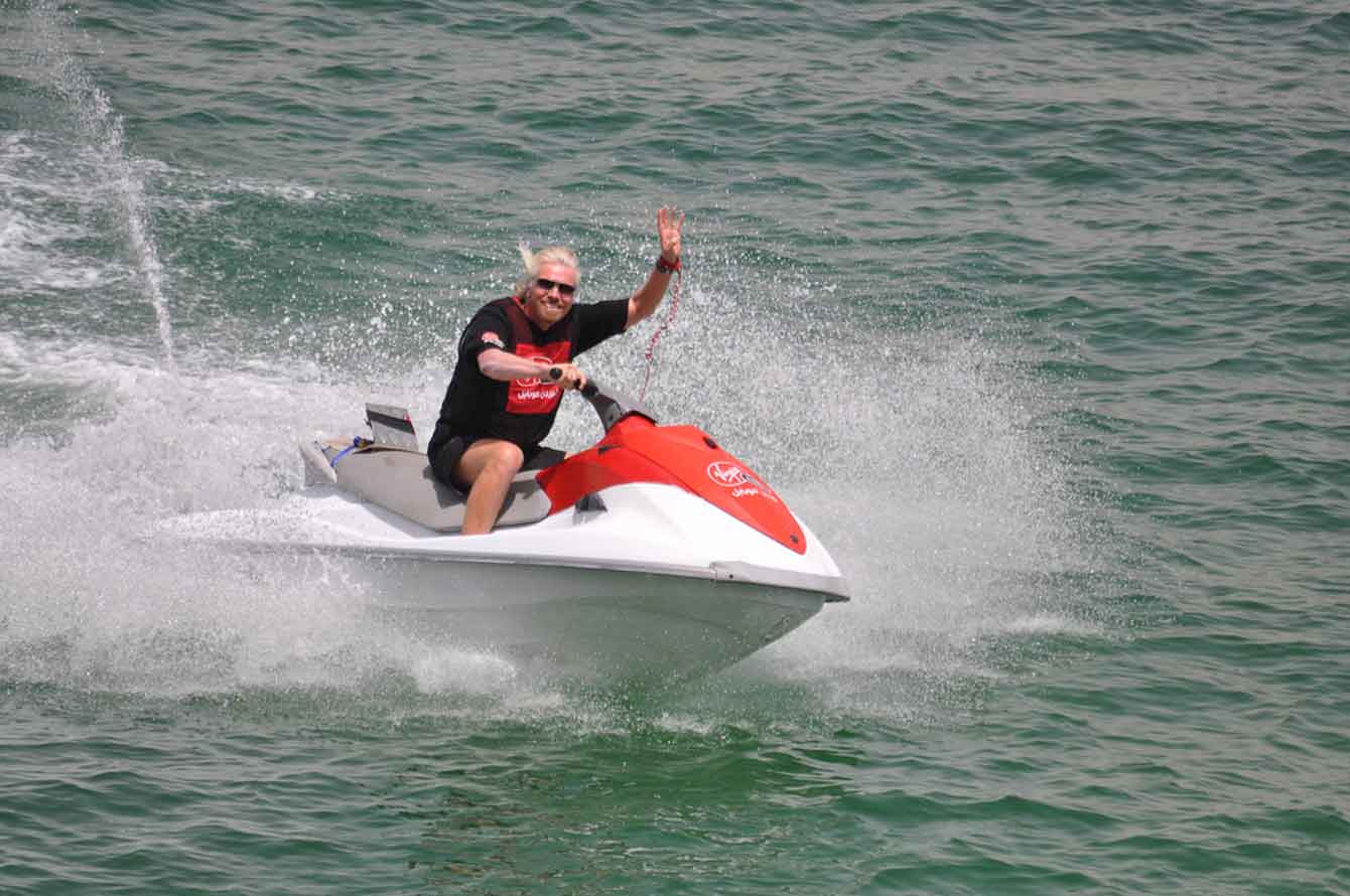 Richard Branson on a jet ski